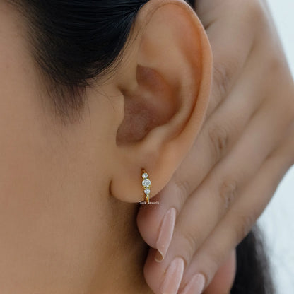 Three Stone Diamond Huggie Earrings Earrings