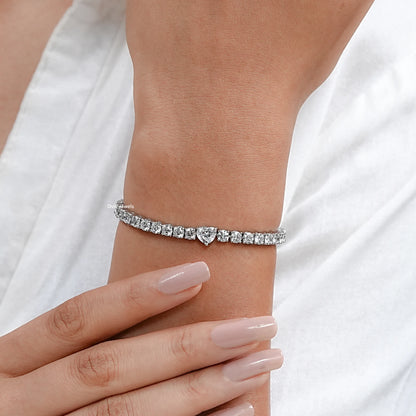 Heart And Round Lab Diamond Tennis Bracelet