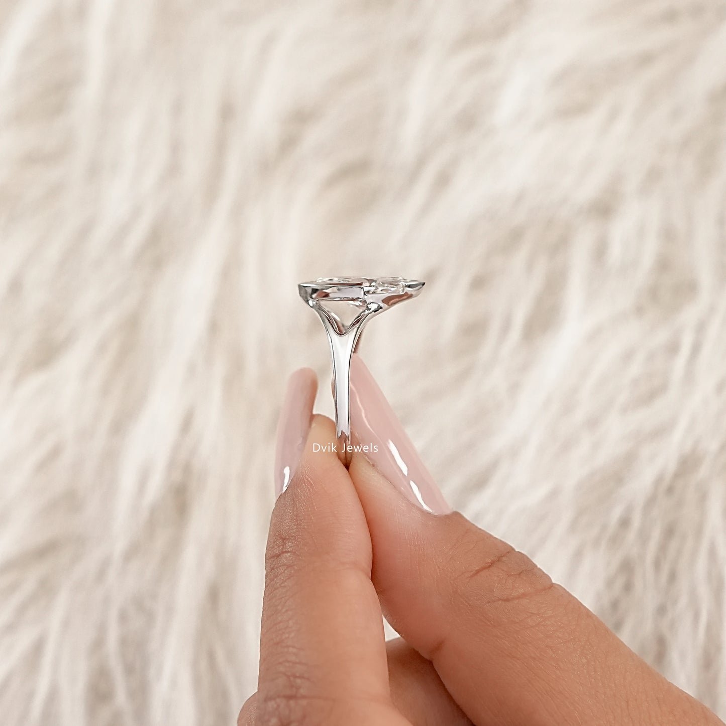Split Marquise Lab Diamond Half Bezel Ring