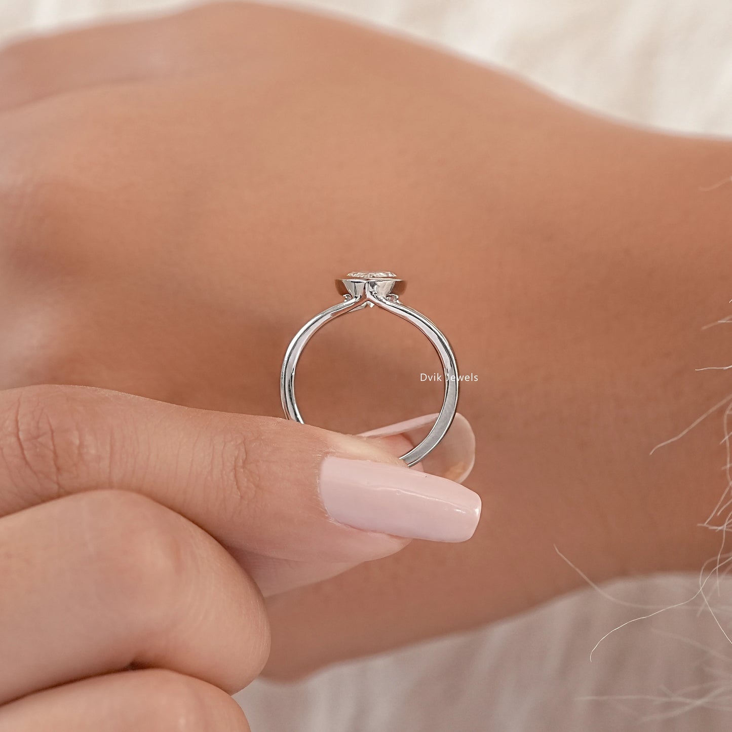 Split Marquise Lab Diamond Half Bezel Ring