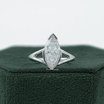 Split Marquise Lab Diamond Half Bezel Ring