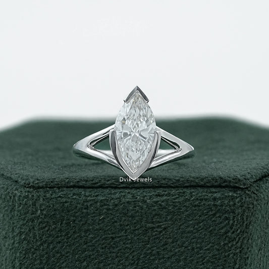 Split Marquise Lab Diamond Half Bezel Ring Ring