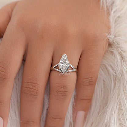Split Marquise Lab Diamond Half Bezel Ring