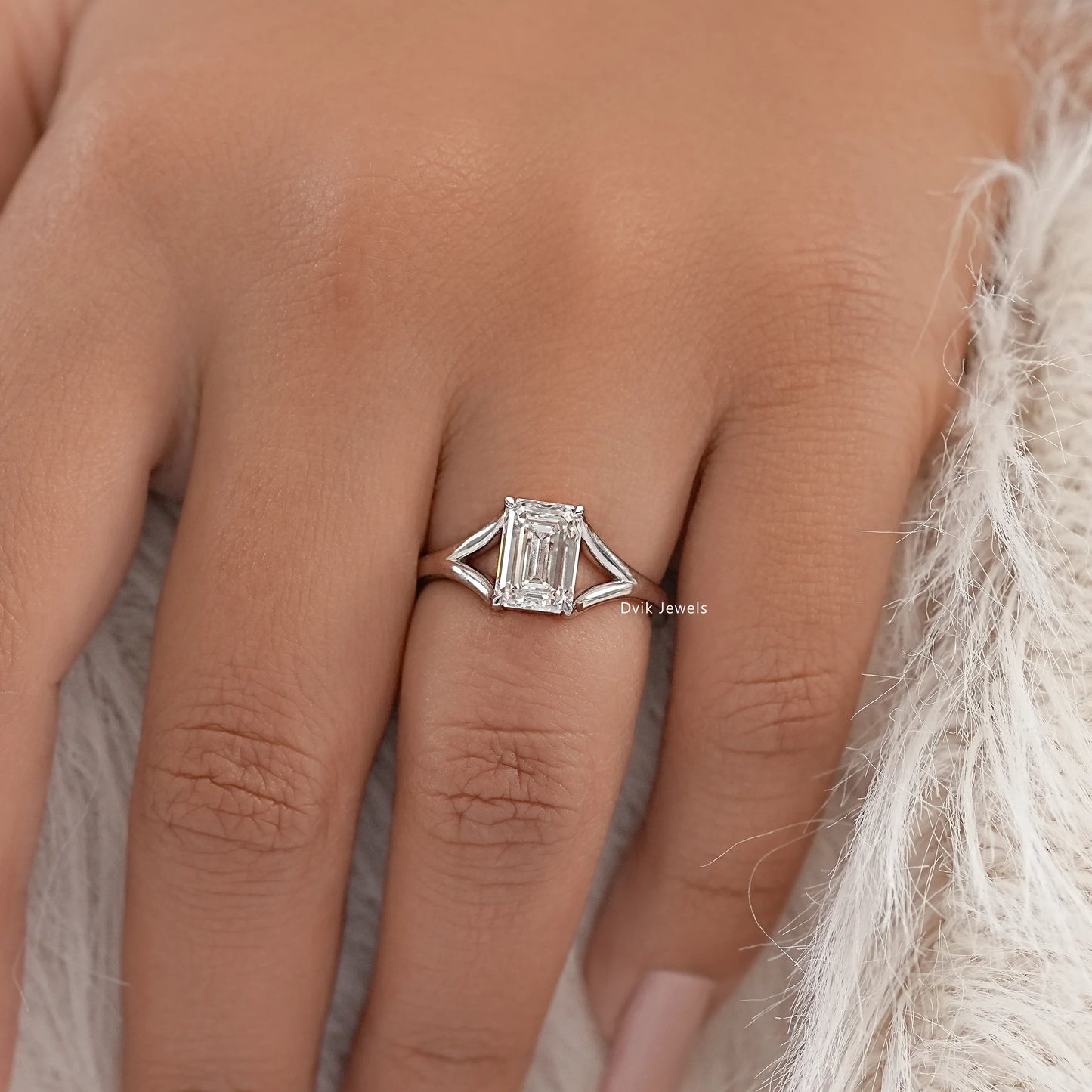 Emerald Cut Lab Grown Diamond Split Shank Ring