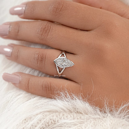 Split Marquise Lab Diamond Half Bezel Ring