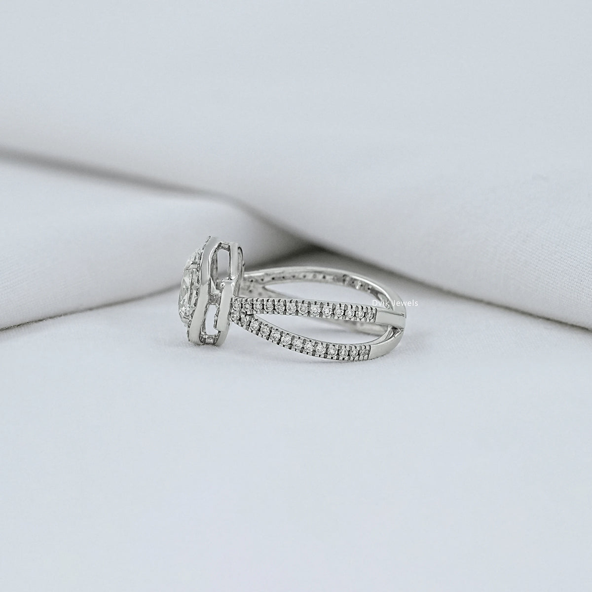 Split Shank Oval Cut Halo Engagement Ring