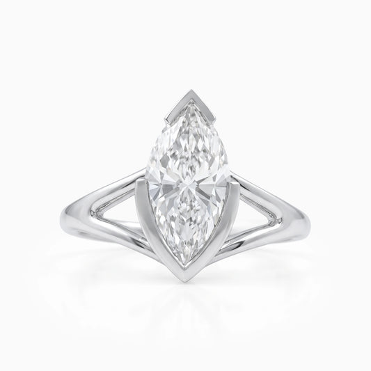 Split Marquise Lab Diamond Half Bezel Ring