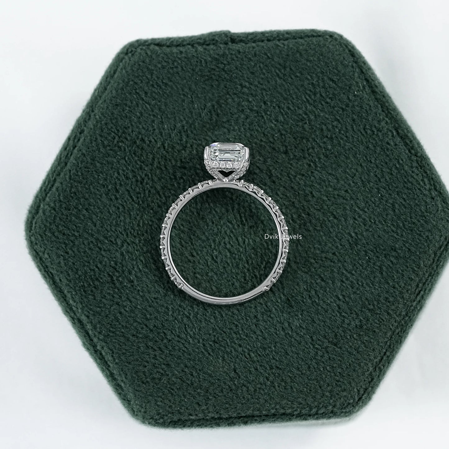 Asscher Cut Lab Diamond Accent Ring with Pave Band