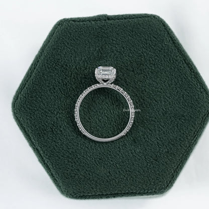 Asscher Cut Lab Diamond Accent Ring with Pave Band