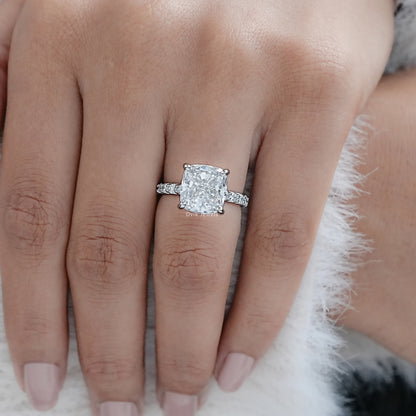 Solitaire Square Cushion Cut Accent Diamond Ring