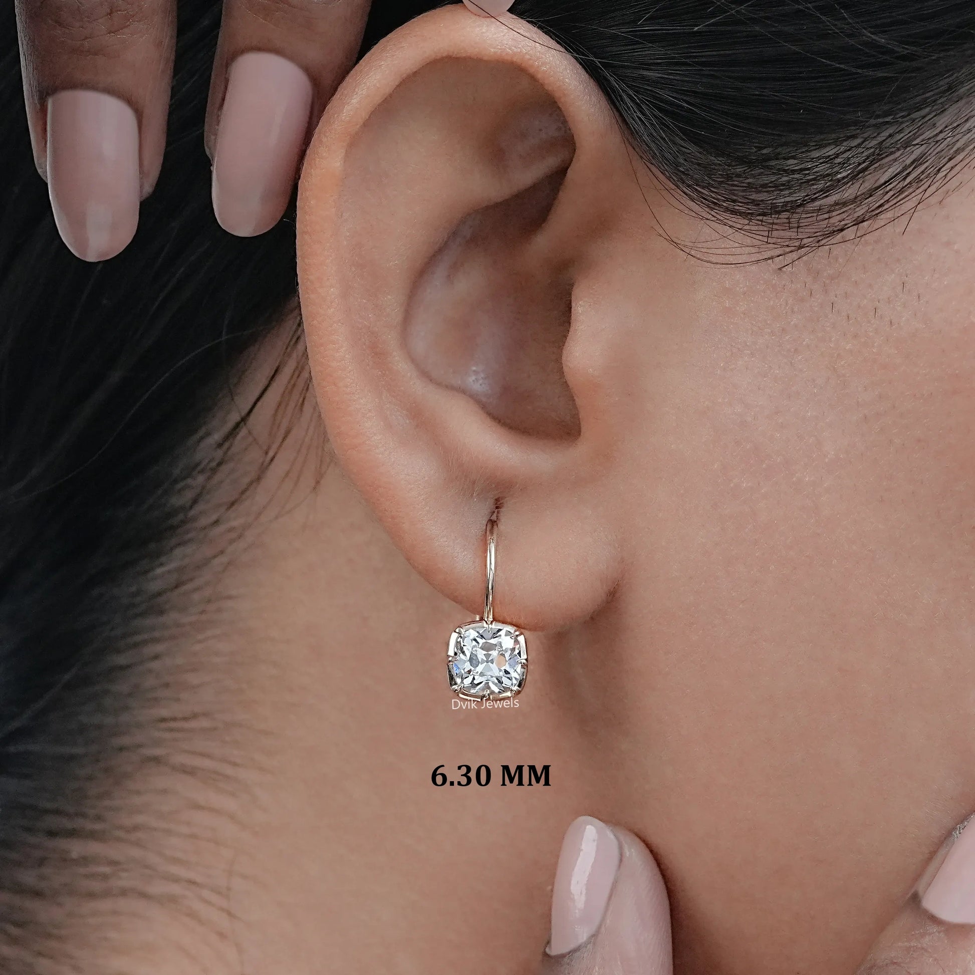 Old Mine Cut Square Cushion Diamond Leverback Earrings Earrings