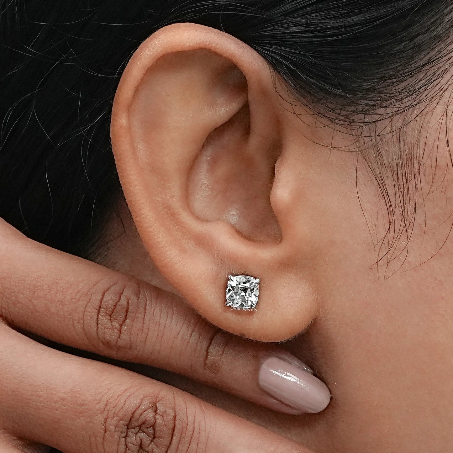 Square Old Mine Cushion Lab Diamond Stud Earring