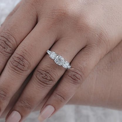 Square Cushion And Baguette Diamond Five Stone Ring