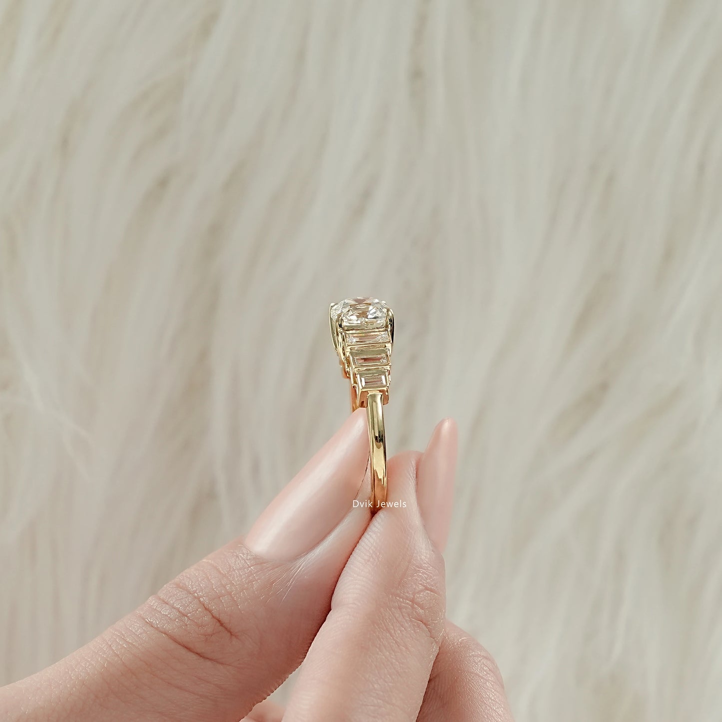 Square Old Mine Cushion Cut Lab Diamond Five Stone Ring