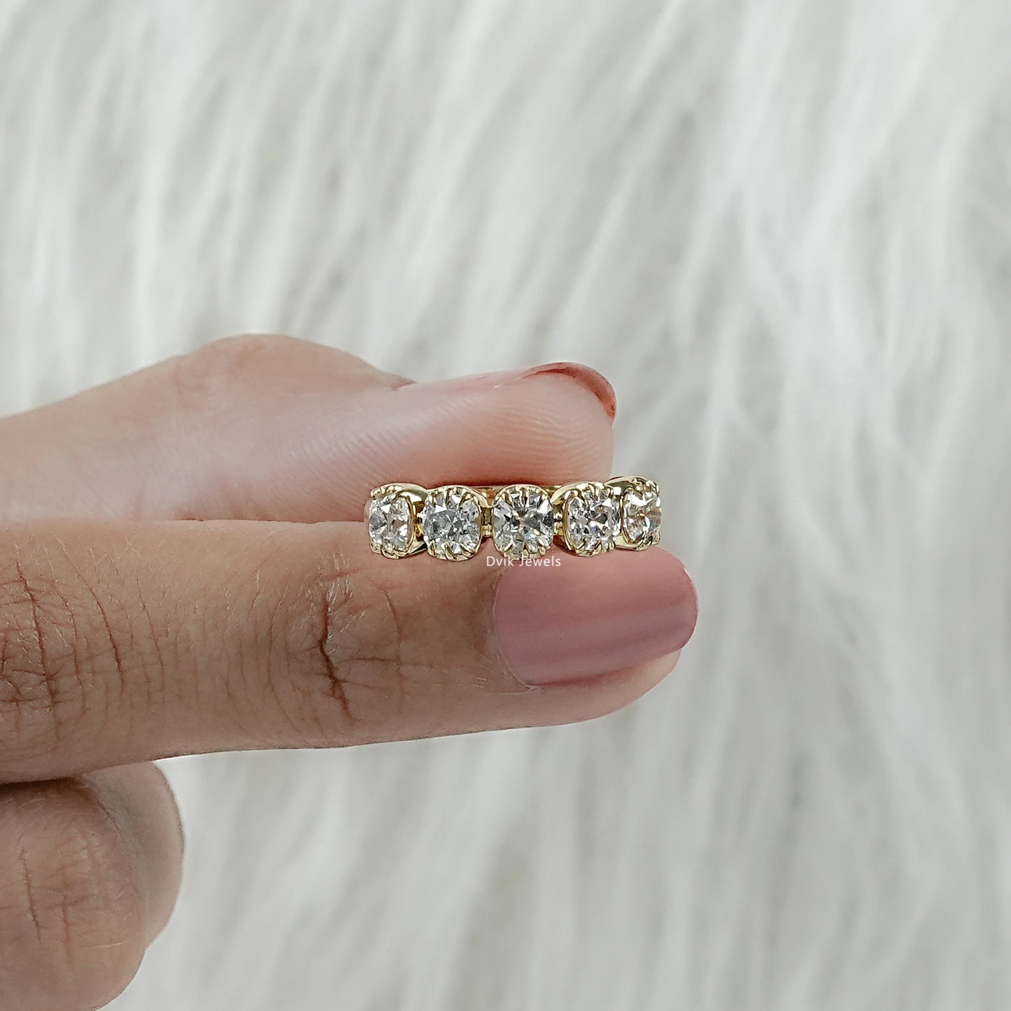 Square Old Mine Cushion Diamond Five Stone Band