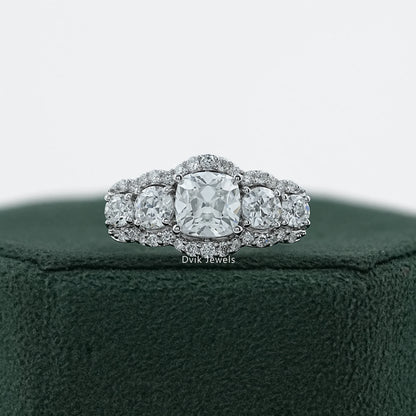 Square Old Mine Cushion Cut Five Stone Halo Ring Band