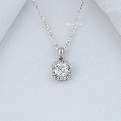 Square Old Mine Cushion Cut Halo Pendant