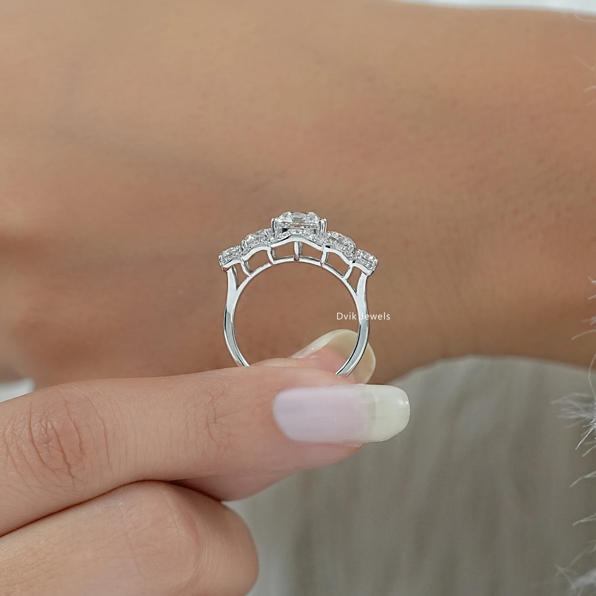 Square Old Mine Cushion Cut Five Stone Halo Ring Band