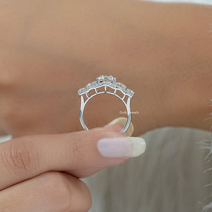 Square Old Mine Cushion Cut Five Stone Halo Ring Band