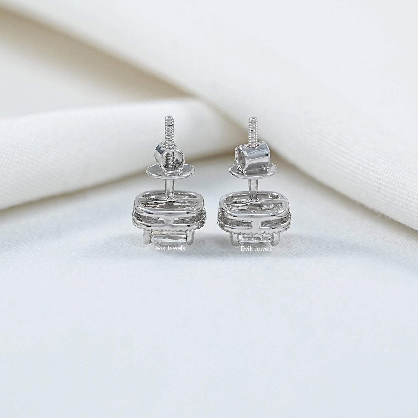 Square Old Mine Cushion Cut Halo Stud Earrings