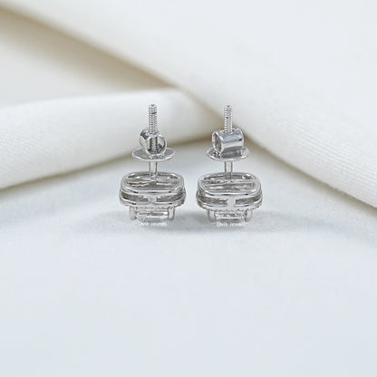 Square Old Mine Cushion Cut Halo Stud Earrings