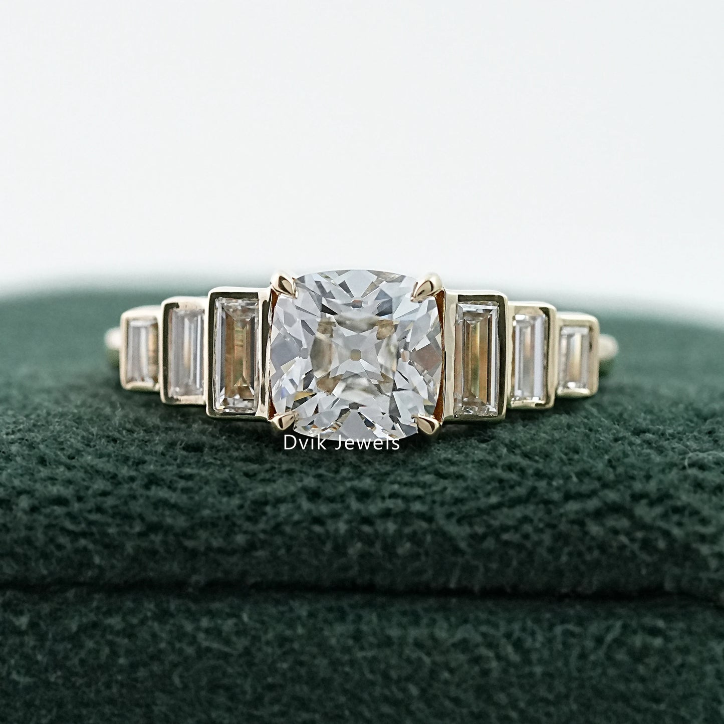 Square Old Mine Cushion Cut Lab Diamond Five Stone Ring