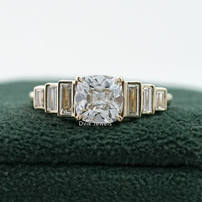 Square Old Mine Cushion Cut Lab Diamond Five Stone Ring