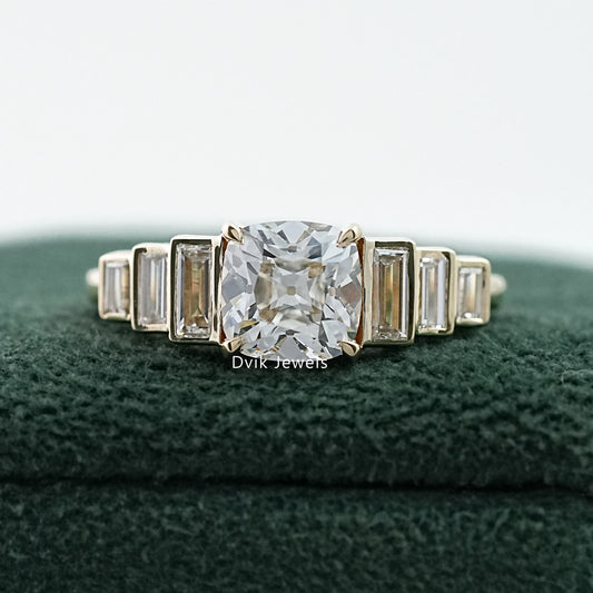 Square Old Mine Cushion Cut Lab Diamond Five Stone Ring