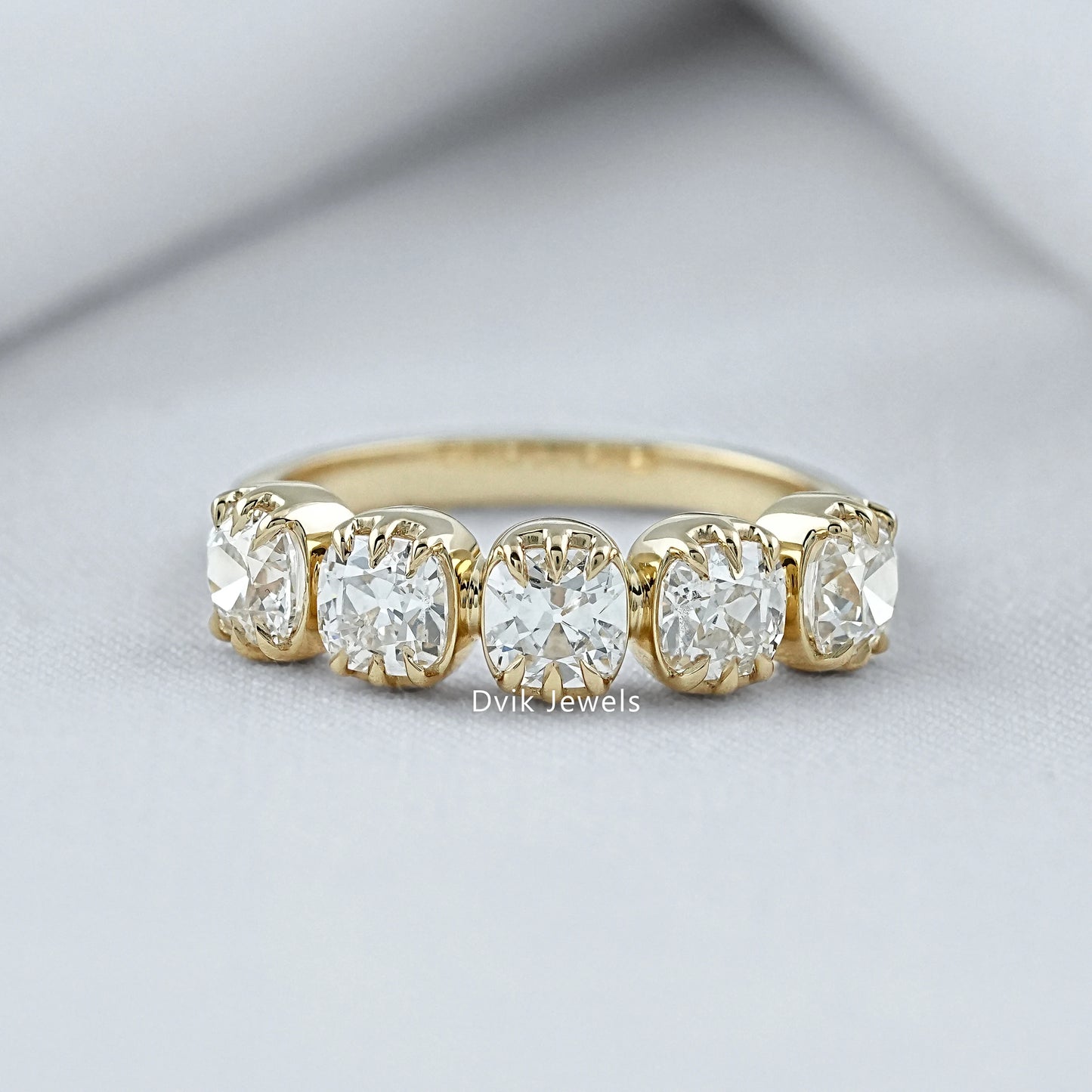 Square Old Mine Cushion Diamond Five Stone Band