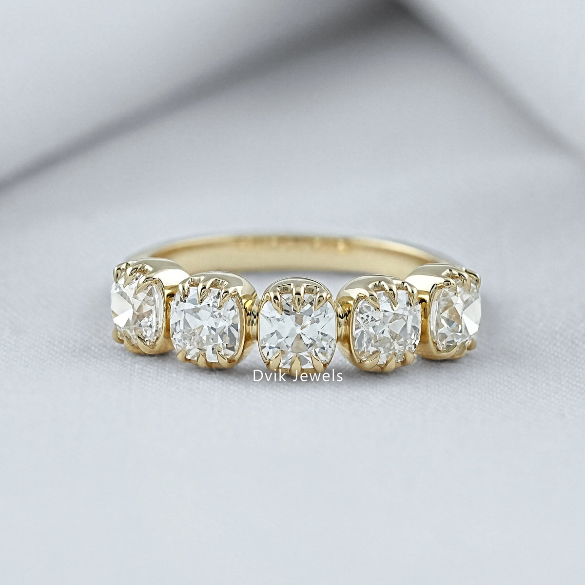 Square Old Mine Cushion Diamond Five Stone Band Band