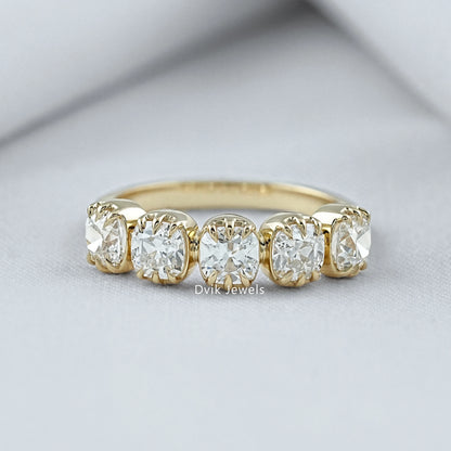 Square Old Mine Cushion Diamond Five Stone Band