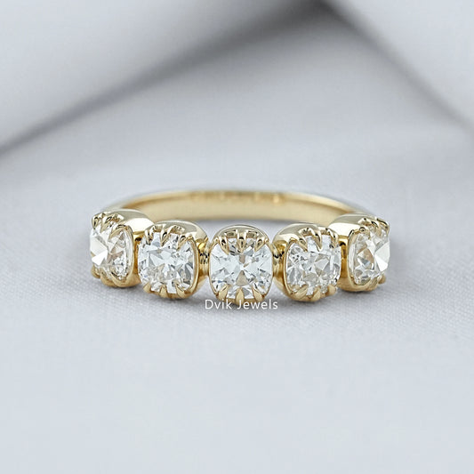 Square Old Mine Cushion Diamond Five Stone Band Band