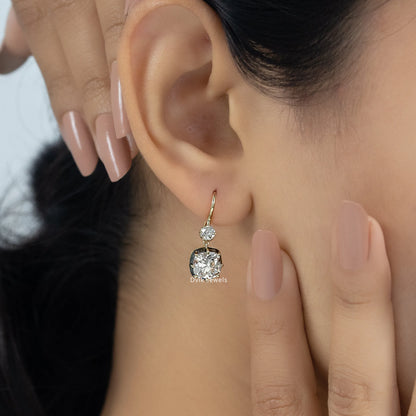 Square Old Mine Cushion Cut Diamond Drop Earrings Earrings