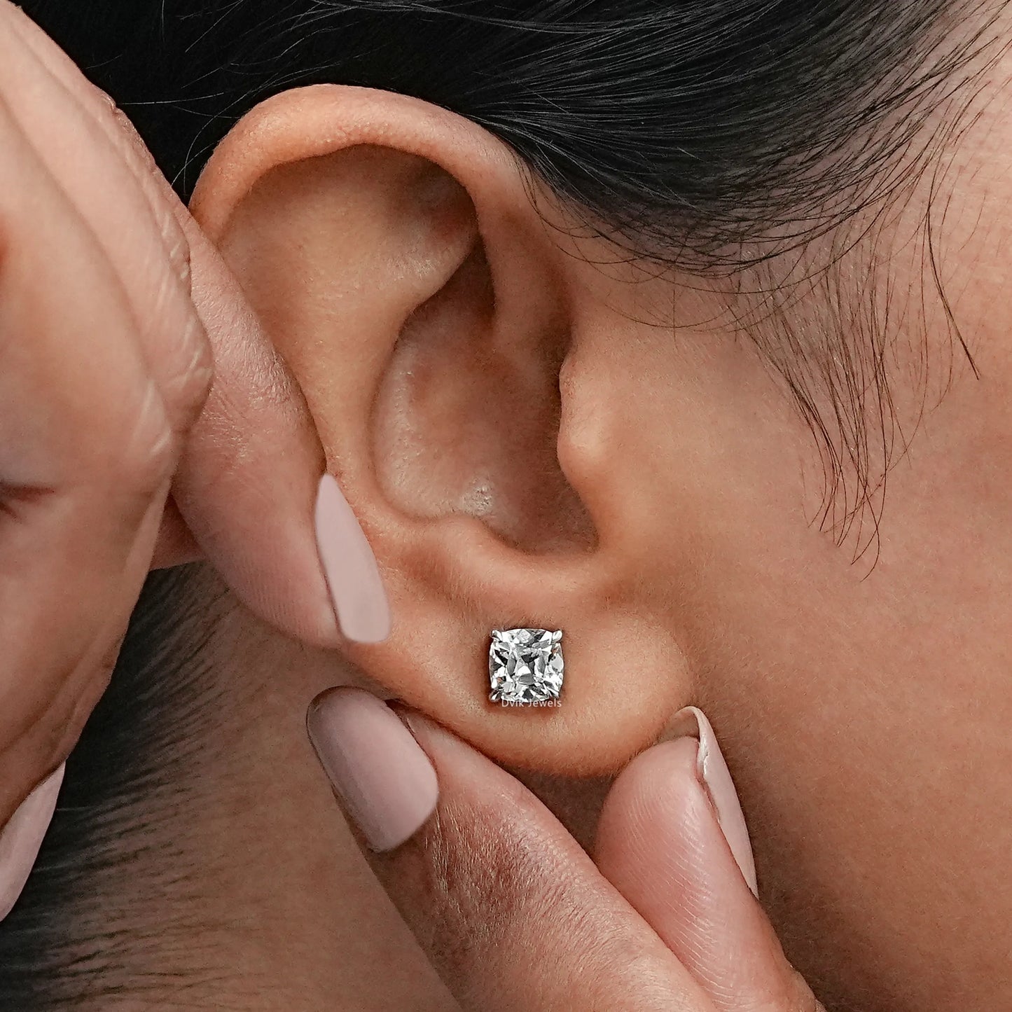 Square Old Mine Cushion Lab Diamond Stud Earring