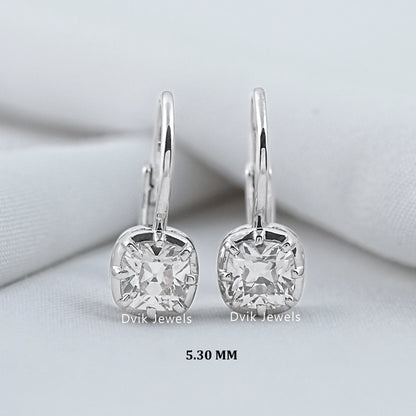 Old Mine Cut Square Cushion Diamond Leverback Earrings Earrings