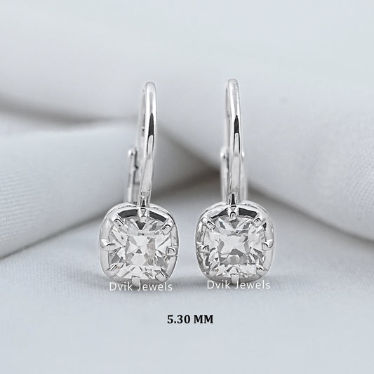 Old Mine Cut Square Cushion Diamond Leverback Earrings Earrings