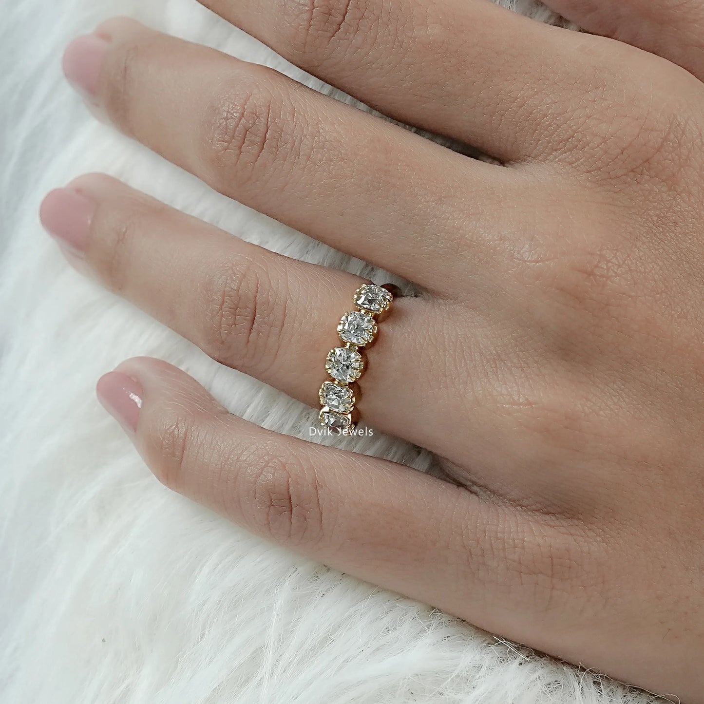 Square Old Mine Cushion Diamond Five Stone Band