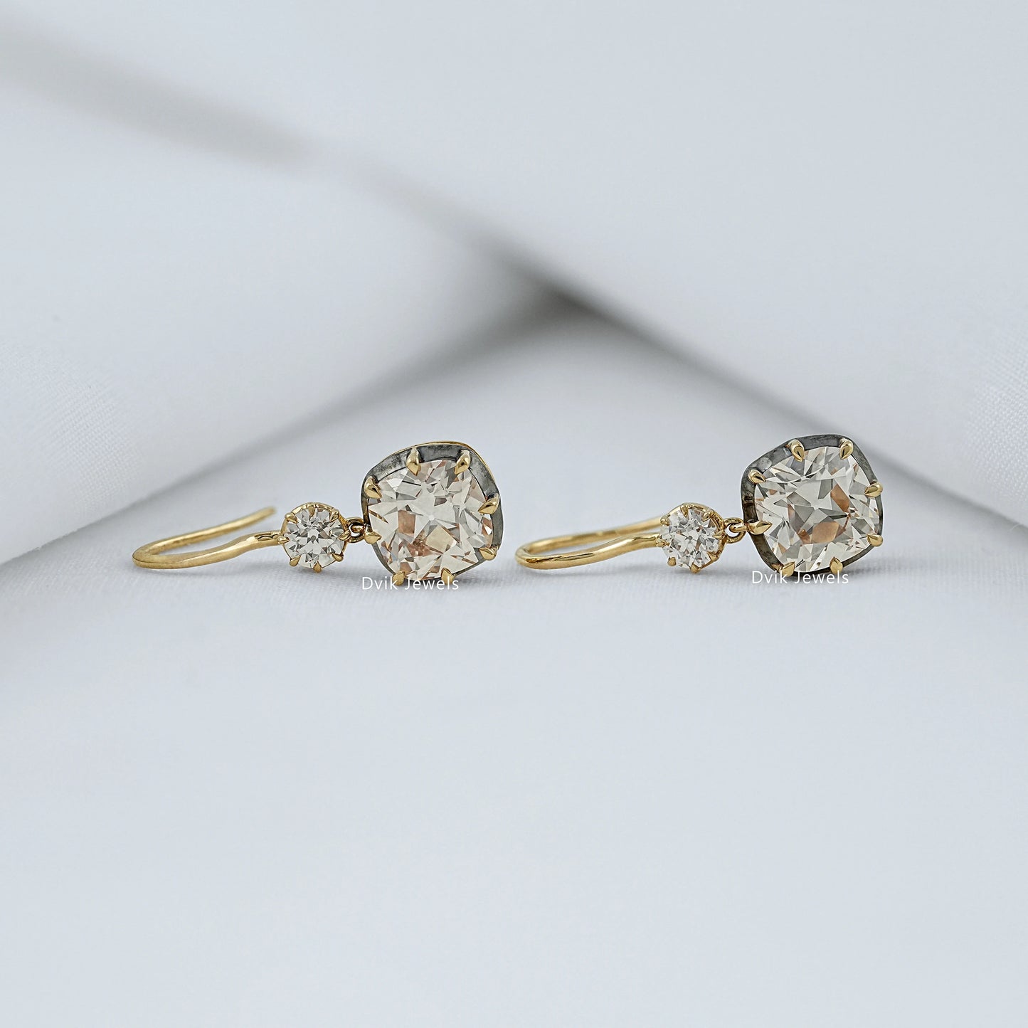 Square Old Mine Cushion Cut Diamond Drop Earrings Earrings