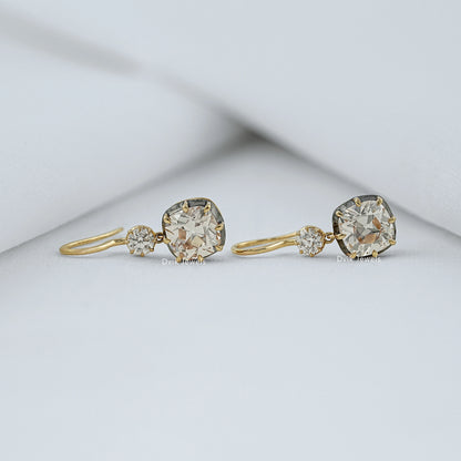 Square Old Mine Cushion Cut Diamond Drop Earrings Earrings