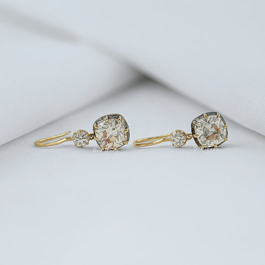 Square Old Mine Cushion Cut Diamond Drop Earrings Earrings