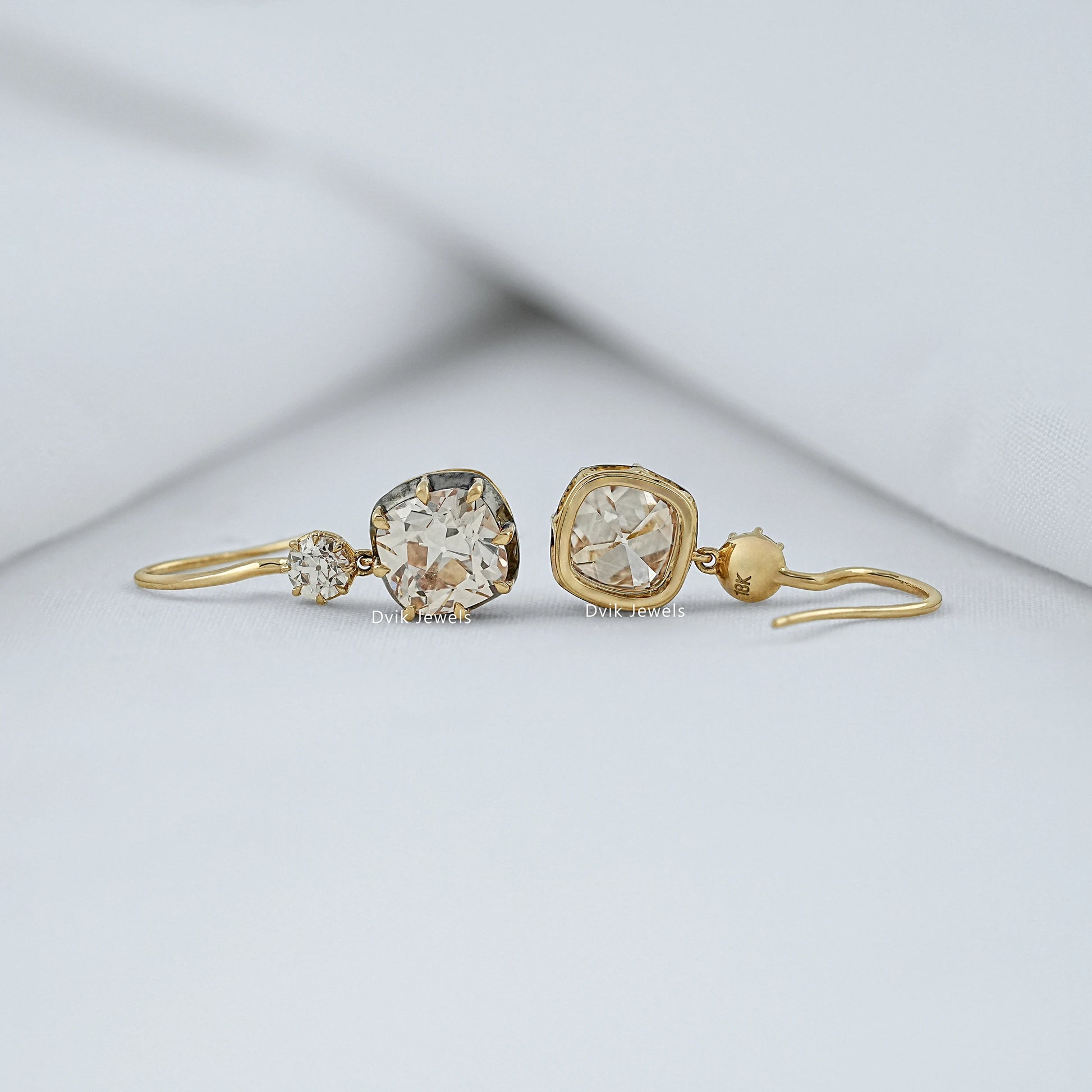 Square Old Mine Cushion Cut Diamond Drop Earrings Earrings