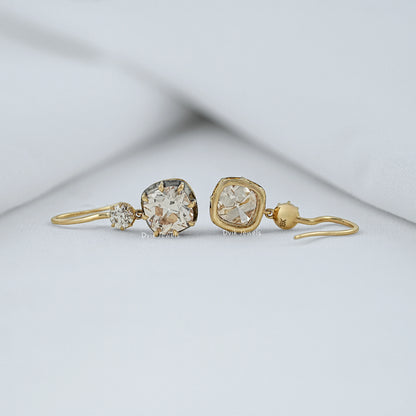 Square Old Mine Cushion Cut Diamond Drop Earrings Earrings
