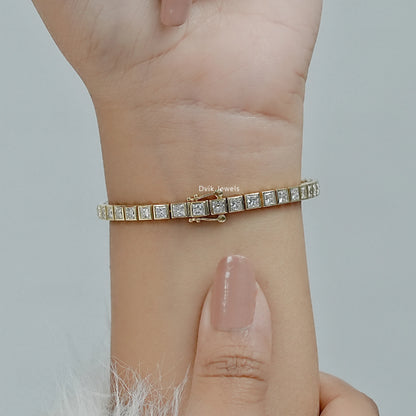 Bezel Set Princess Cut Diamond Tennis Bracelet Bracelet