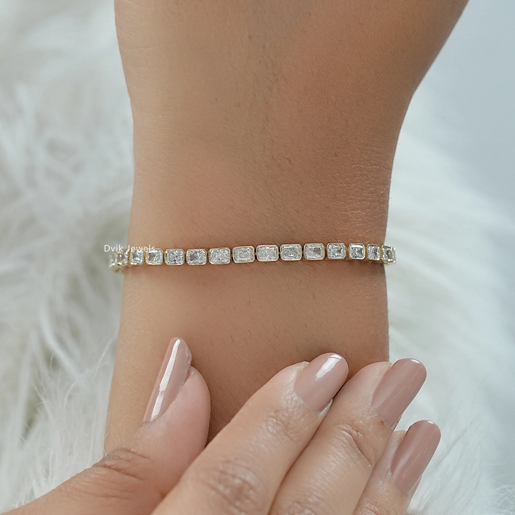 Bezel Set Radiant Cut Lab Diamond Tennis Bracelet Bracelet