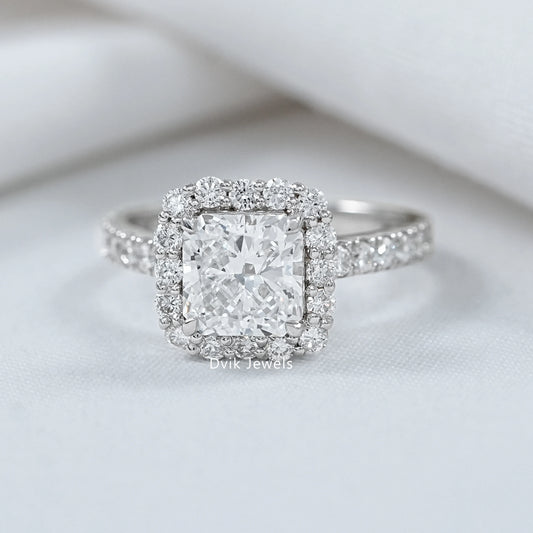 Square Radiant Cut Diamond Halo With Accent Ring