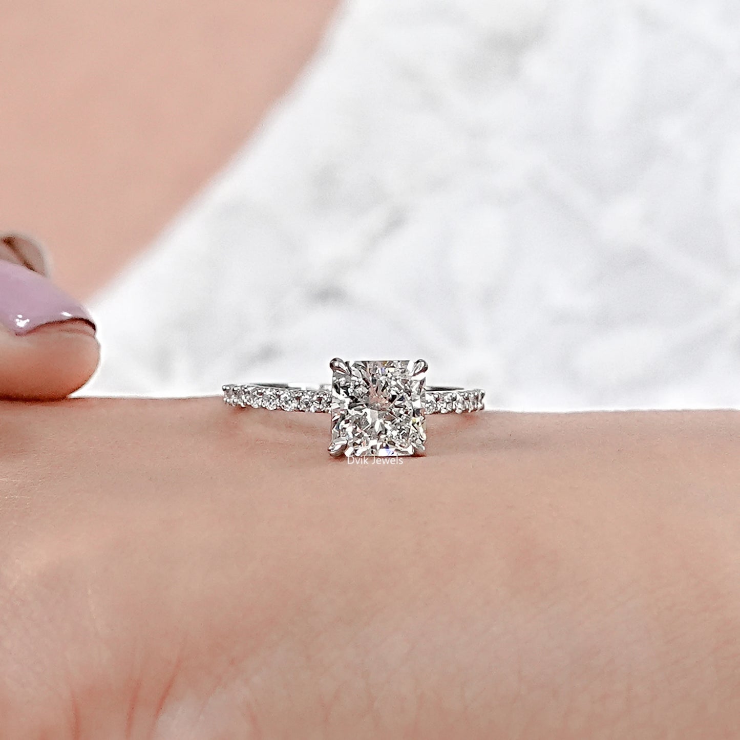 Square Radiant Lab Diamond Accent Ring