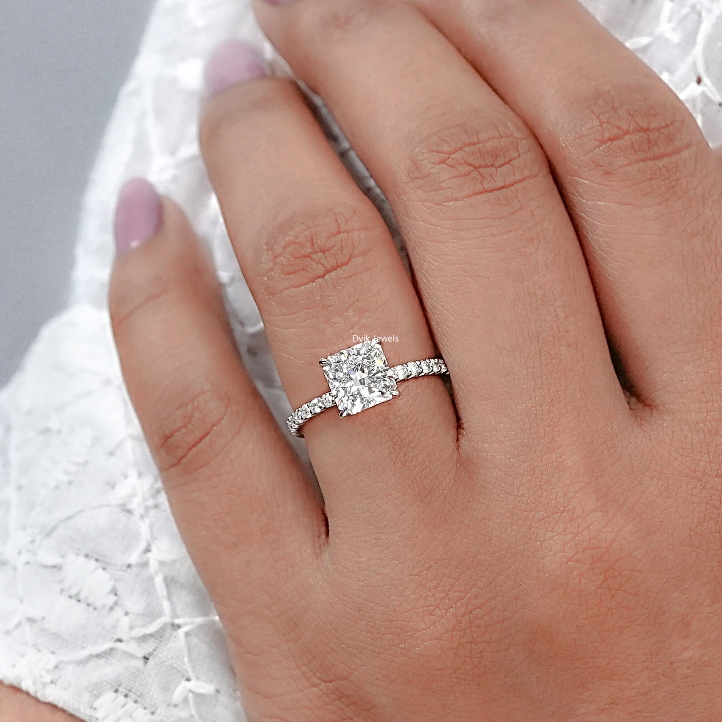 Square Radiant Lab Diamond Accent Ring