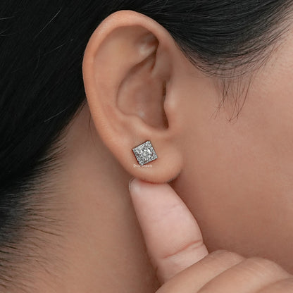 Square Shape Round Diamond Stud Earrings