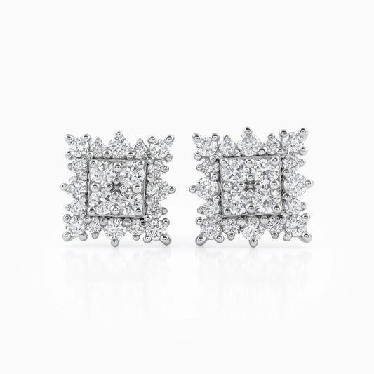 Square Cluster Lab Diamond Halo Stud Earrings