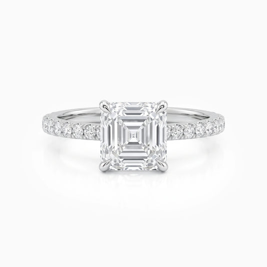Square Emerald Cut Solitaire Accent Engagement Ring